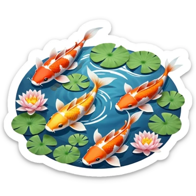 koi and lotus in circle pond sticker