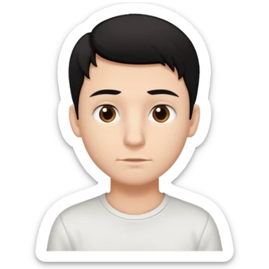 make a white boy with black hair and brown highlights with dark brown eyes with a plain white shirt and black plain pants with a nose piercing  sticker