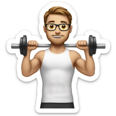white nerd guy with brown hair doing weight training sticker