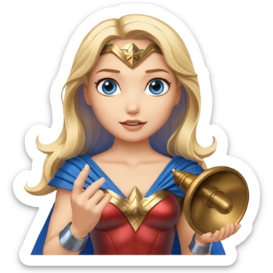 Blonde blue eyes Wonder Woman holding bell  sticker