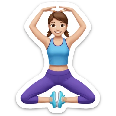 workout girl with brown hair, stretching, fitness clothes, emoji style sticker
