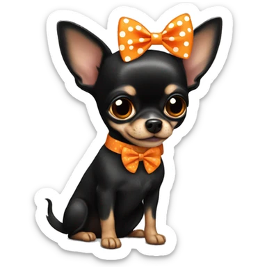 Fully Black chihuahua with orange polka dot bow sticker