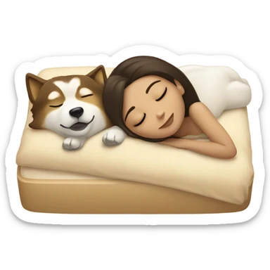 brunette Sleeping beauty girl with golden beige Husky sticker