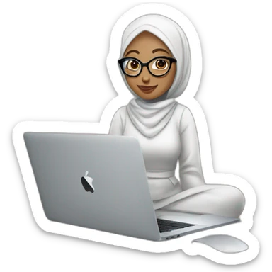 white Hijab girl with glasses in front of MacBook 💻  sticker