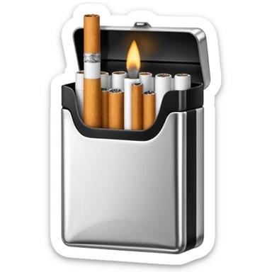 Minimalistic cigarette pack emoji, metallic black and white sticker