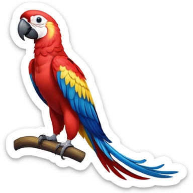 cinematic-macaw-realistic-full-body-standing-emoji,-vibrant-feathers-glowing-with-rich-reds,-blues,-and-yellows,-head-tilted-dramatically,-curved white-beak-gleaming,-piercing-dark-eyes-exuding-confidence,-simplified-yet-realistic-focused sticker