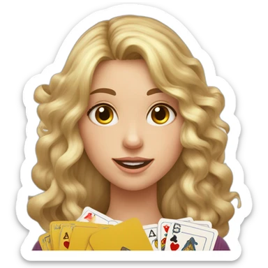 Une fille aux cheveux ondulés déguisée en sorcière avec des cartes dans la main sticker