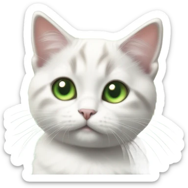 White munchkin cat standing with grey triangle of fur on head and green eyes sticker