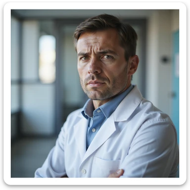 realistic 28-year-old man undergoing blood tests or celiac disease tests, worried expression, medical laboratory sticker