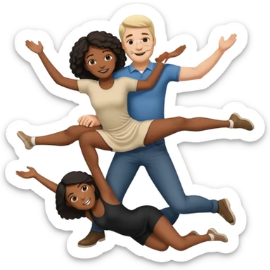 interracial couple where white man is holding black woman off the ground arms supporting her back and under her knees sticker