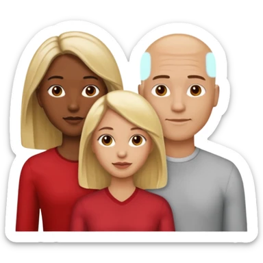 one male medium dark skin tone no hair and one woman light skin tone blonde highlights shoulder length hair and one woman light skin tone deep red long hair three people total sticker
