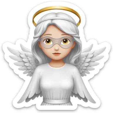 angel with white blindfolds on eyes don't show eyes, white dress, light gray skin and  two large wings sticker