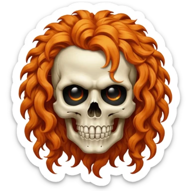cinematic realistic Megadeth iconic mascot skull orange curly hair sticker