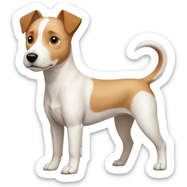 a full body facing front on of a buff white parson russell terrier looking dog the size of a kelpie with light brown long ears resting on its face and a light brown patch above one eye and a large snout. the rest of the dog is completely white.  sticker