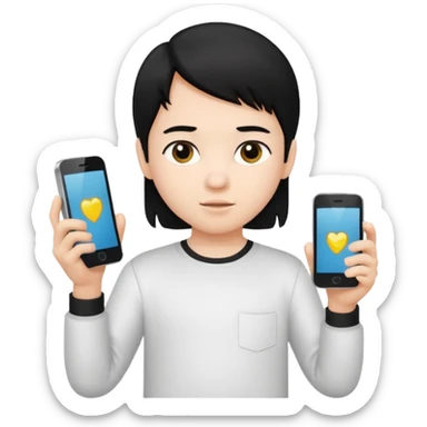 un niño de entre 3 - 10 años jugando con su celular (pelo negro y polo blanco) sticker