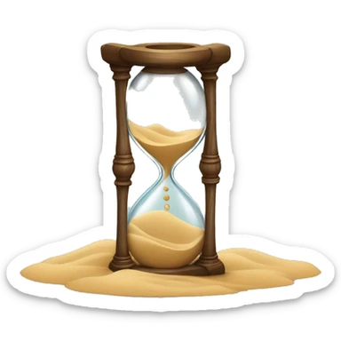 A finely crafted hourglass with sand flowing, placed over or beside a scroll with elegant calligraphy sticker