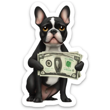 Black-and-tan French bulldog paying money sticker