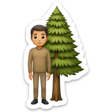 A large german man hiding behind a skinny tree sticker