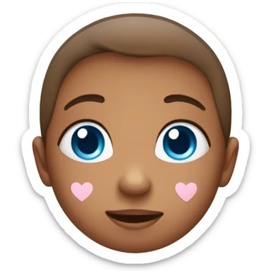 cute blushing face with baby blue hearts on it  sticker