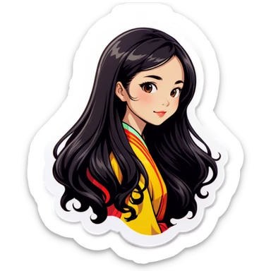 Asian girl with long wavy black hair sticker
