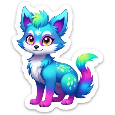 Neon-colored multi-colored cool Falvie-Fionbri-creature-sparkle-fursona, full body, with random markings sticker