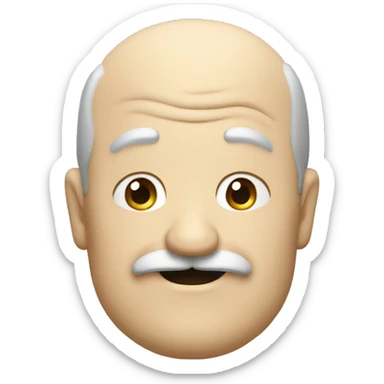 Short pudgy old man over enthusiastic face bald forehead long wavy hair moustache  sticker