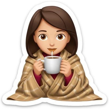 Brunette Drinking coffee wrapped in blanket sticker