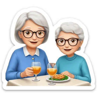 conversación dentro de un restaurant  dos personas y una de las persoans sea una abuela sticker
