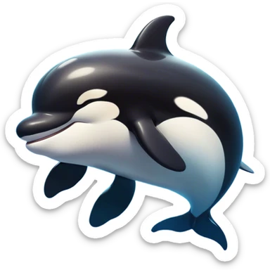 Meme-Worthy Cute Sleeping orca Portrait Emoji, Head resting peacefully with a contented smile, showcasing a smooth black-and-white body with gently drooping fins and eyes softly closed in serene slumber, Simplified yet adorably endearing features, highly detailed, glowing with a soft, drowsy deep-sea light, high shine, relaxed and utterly lovable, stylized with an air of playful oceanic laziness, soft glowing outline, capturing the essence of a sleeping orca that feels destined to become the next viral icon of adorable marine rest! sticker