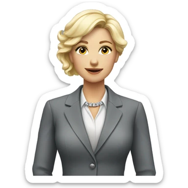 Blonde jewellery seller in a grey suit sticker