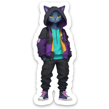 Edgy Anthro cool cute colorful urban beautiful pretty anime dark cat-Pokémon-fursona techwear cargo pants hoodie sticker