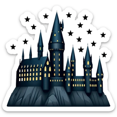 Harry Potter series, Hogwarts castle silhouette with stars, outlined only sticker