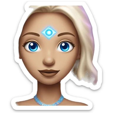 magical diva with thin pink andromedan skin long hair and blue eyes glowing third eye sticker