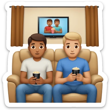 Two guys watching a movie at home sticker