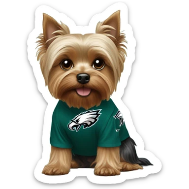 Yorkie wearing a Philadelphia eagles shirt sticker