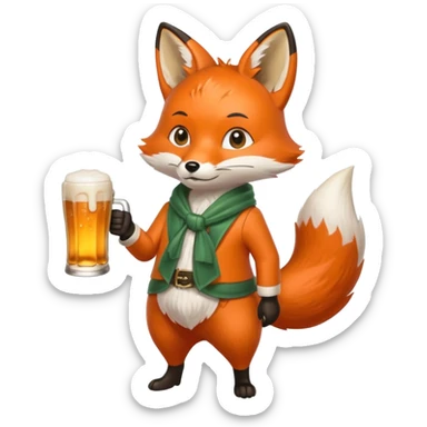 Un renard style manga qui tien une bierre marqué pmu-sama sticker
