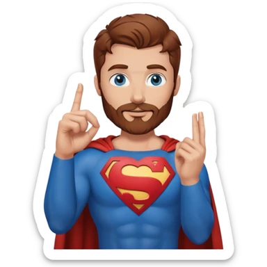 Adult Superman with blue eyes redish brownish hair and full scruffy beard making a heart with his fingers sticker