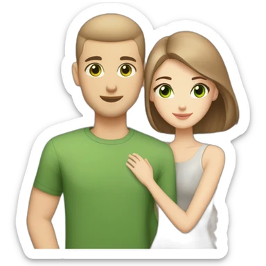 white skin Boyfriend with a light brown buzzcut and green eyes and medium length dark brown hair girlfriend with black eyes hugging sticker