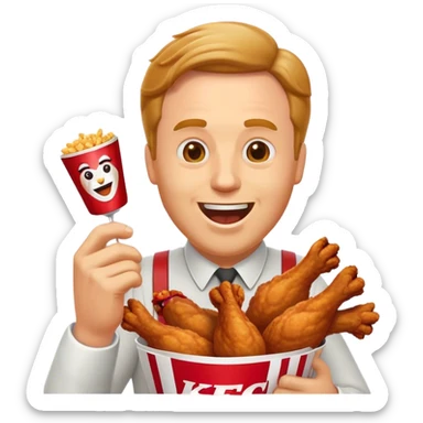 "Create an emoji of a white man holding KFC chicken wings with a happy and excited expression. Add the phrase 'Absolute Cinema' in bold text, making sure it covers the entire screen and stands out clearly. Use a vibrant and expressive style." sticker