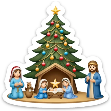 Christmas tree and nativity scene sticker