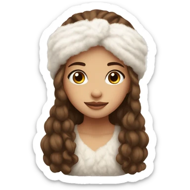 beautiful girl with a white warm fluffy headband long brown hair cozy sticker