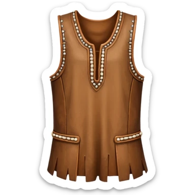 A sleeveless leather tunic stitched with bone needles, brown color









 sticker