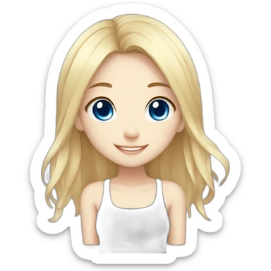 anime chibi-style, happy girl, blonde hair, blue eyes,  sticker