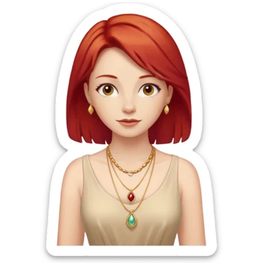 lady-in-light beige-dress-,-red-hair,-wearing-necklace sticker