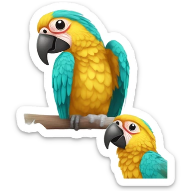 Summer beach cyan pink mustard yellow multicoloured parrot macaw bird holding a plant vine in beak Spanish Italian Mediterranean style floral sticker