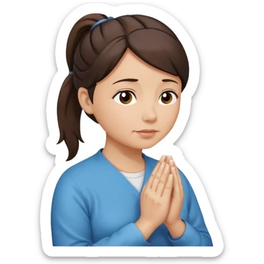Photorealistic middle aged woman medium dark brown hair in ponytail light medium skin praying sticker