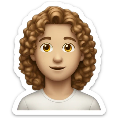 White Young boy with long brown curly hair sticker