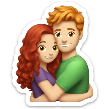 Red hair girl hugging brunette haired white guy sticker