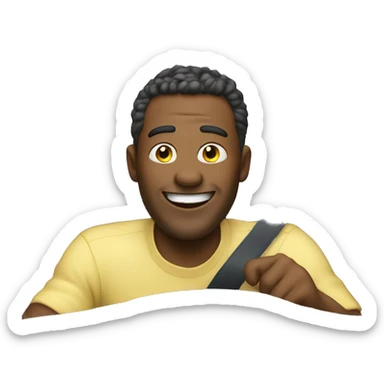 A man is standing and laughing loudly while driving a car  sticker