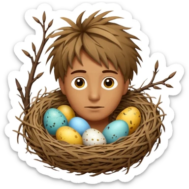 Man who has a Birds Nest for hair sticker